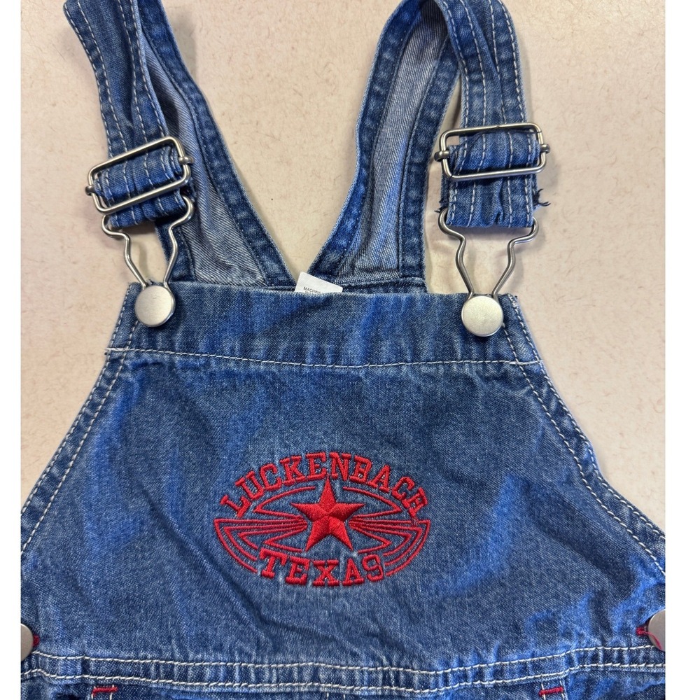 Apples & Oranges Luckenbach Texas Denim Short Kids 12-18 Months Blue Overalls - Picture 4 of 10